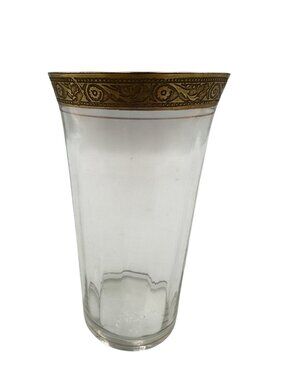 Vintage Tiffin-Franciscan Minton Glass Tumbler Gold-Encrusted Floral Rim Band